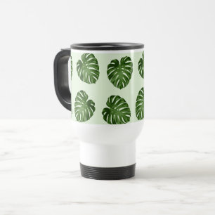 Caneca Térmica Folhas de Palma, Folhas Verdes, Padrão Tropical