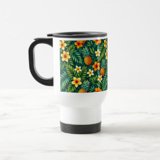 Caneca Térmica Folhas tropicais e padrão de abacaxi