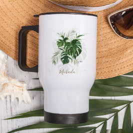 Caneca Térmica Folhas tropicais personalizadas de aquarela