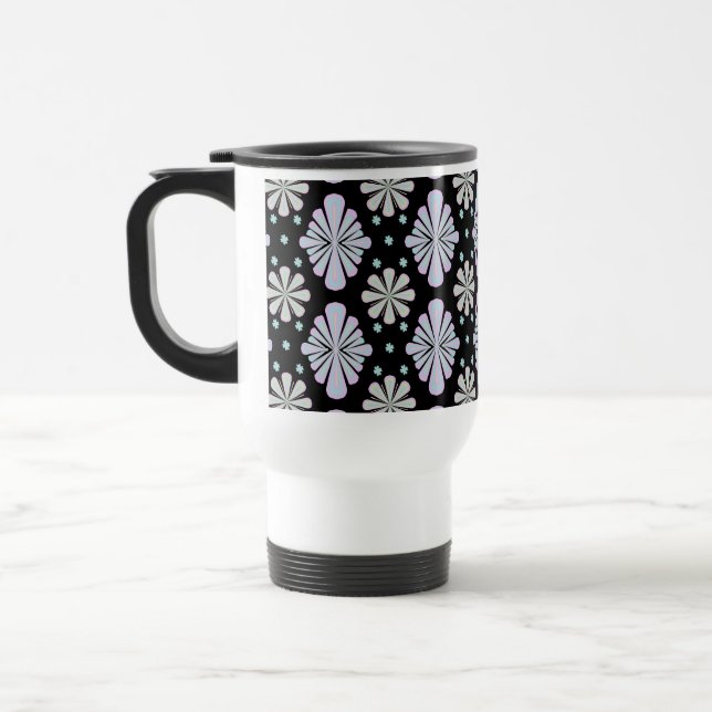 Caneca Térmica Formas florais pastéis em um fundo preto (Esquerda)