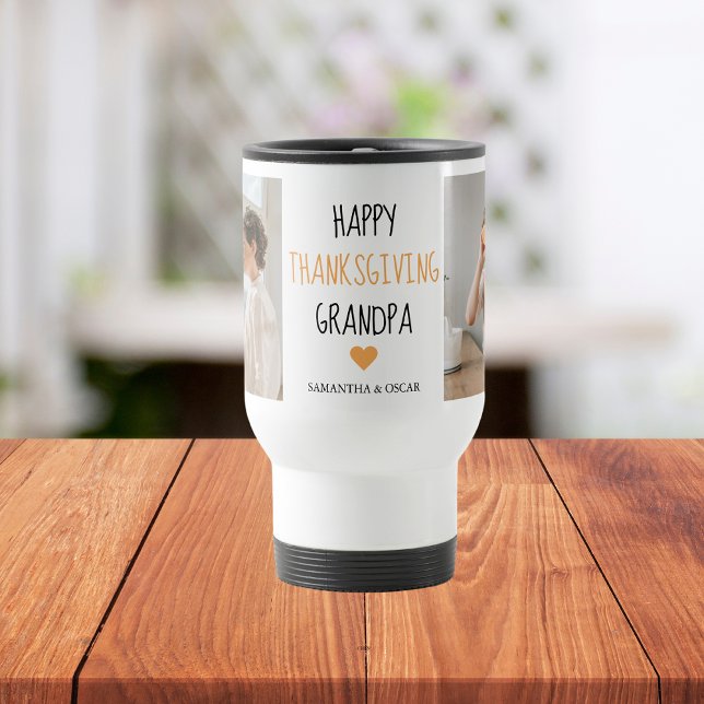 Caneca Térmica Foto da Colagem Moderna Feliz Ação de Graças Vovô (Criador carregado)