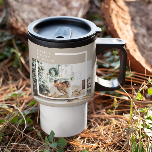 Caneca Térmica Foto da família moderna | Feliz alegre abençoada (Criador carregado)