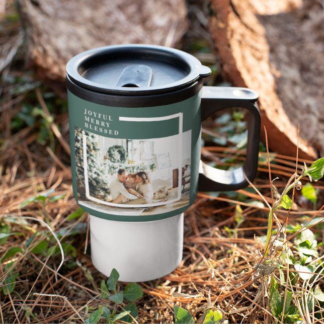 Caneca Térmica Foto da família moderna | Feliz alegre abençoada | (Criador carregado)