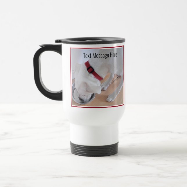 Caneca Térmica Foto de Bebendo de Cachorro Branco e Bonito Água s (Esquerda)