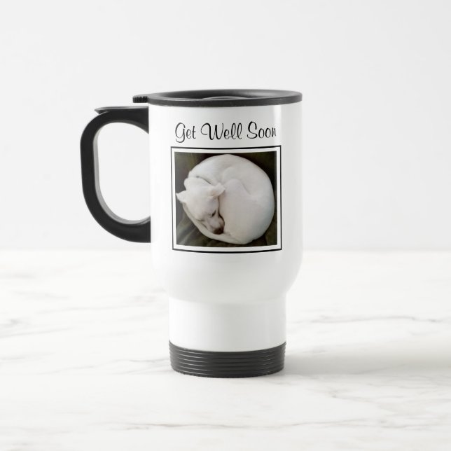 Caneca Térmica Foto de Cachorro Branco Bonito Curvado Para Cima,  (Esquerda)