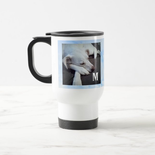 Caneca Térmica Foto de Cachorro Dormindo Bíblia Verso Inicial (Esquerda)