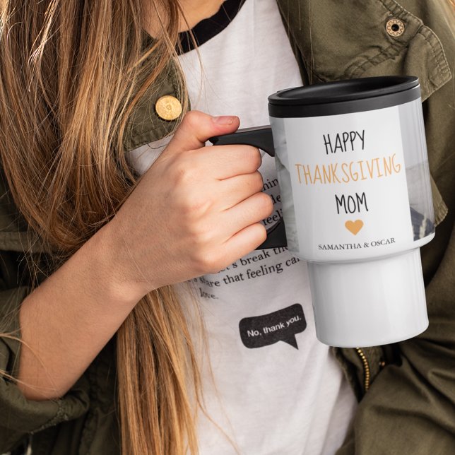 Caneca Térmica Foto de Colagem Moderna Feliz Ação de Graças Mãe (Criador carregado)