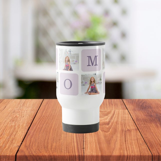 Caneca Térmica Foto de Colagem Moderna Melhor Mãe, Presente Roxo (Criador carregado)