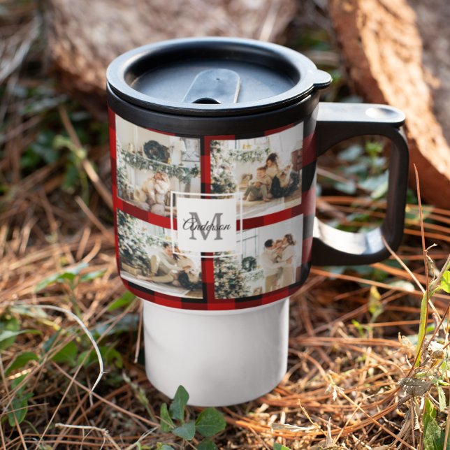 Caneca Térmica Foto de Xadrez e Colagem Red Buffalo com Inicial (Criador carregado)