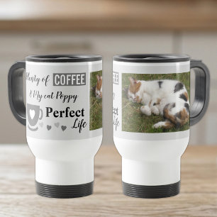 Caneca Térmica Foto do gato perfeito e do café, cinza escura e pá