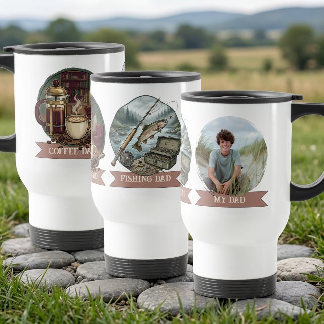 Caneca Térmica Foto do meu pai pescando e tomando café  (Photo Travel Mug for Fishing Dad from the My Dad Hobby & Photo Gift Collection by Darling & May)
