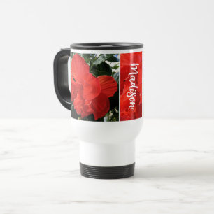 Caneca Térmica Foto do nome personalizado Orange Double Hibiscus