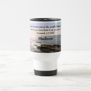 Caneca Térmica Foto do Oceano com Jeremiah 1:5 Deus sabia que voc