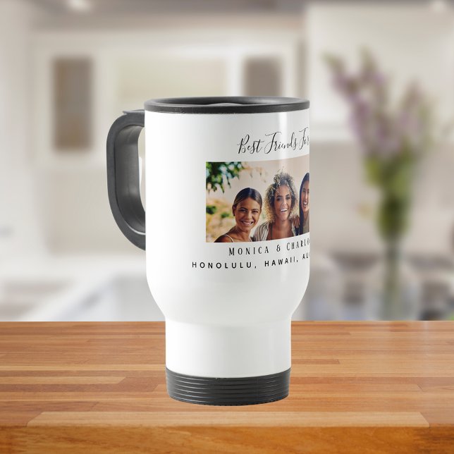 Caneca Térmica Foto dos melhores amigos preto para sempre (Criador carregado)