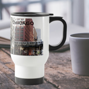 Caneca Térmica Foto Elevada do Trem em Chicago
