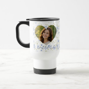 Caneca Térmica Foto Personalizada, Coração Floral, Pastel Suave