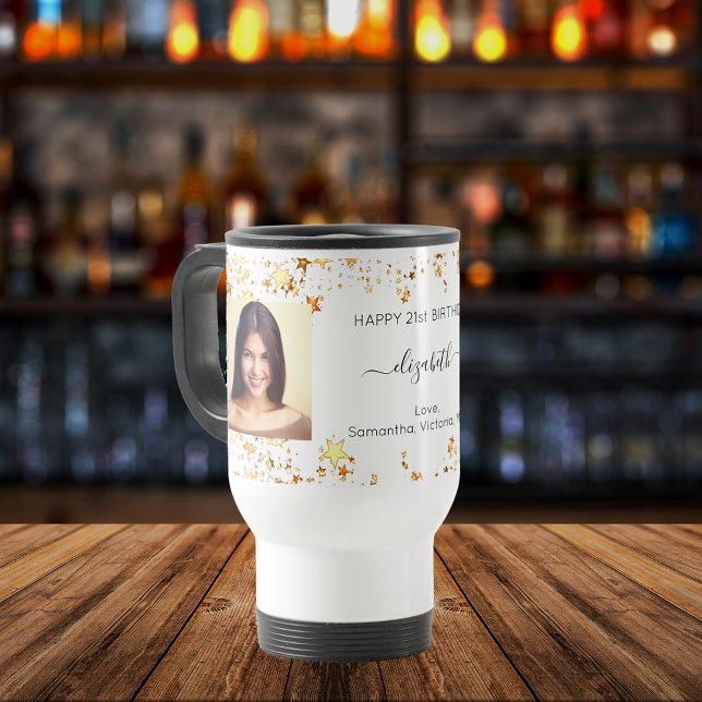 Caneca Térmica Foto personalizada de aniversário melhores amigos  (Criador carregado)