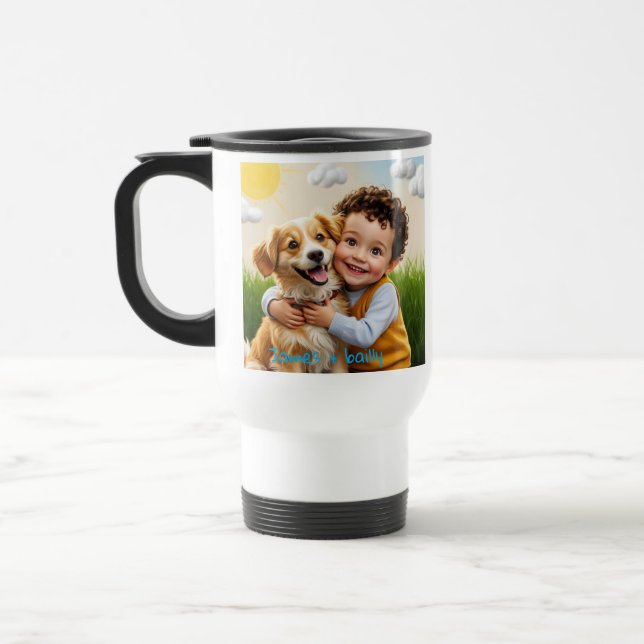 Caneca Térmica Foto Personalizada Simples Criança de Cachorro Per (Esquerda)