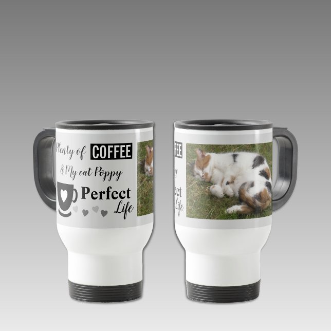 Caneca Térmica Foto preta de gato perfeito e cinza de café (Criador carregado)