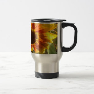 Caneca Térmica Fotografia de girassol amarela e laranja.