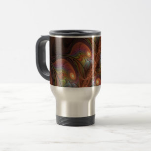 Caneca Térmica Fractal Castanho Abstrato moderno e fluorescente c
