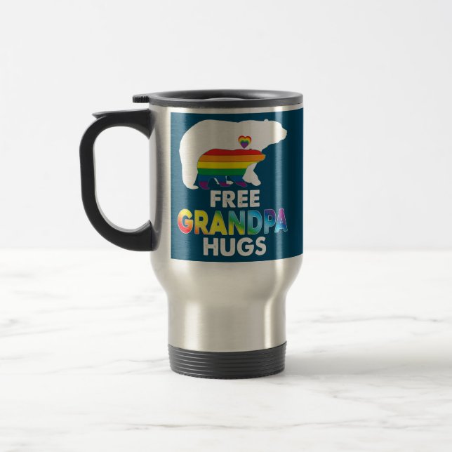 Caneca Térmica Free Grandpa Hugs Rainbow Bear LGBT Pride Gay (Esquerda)