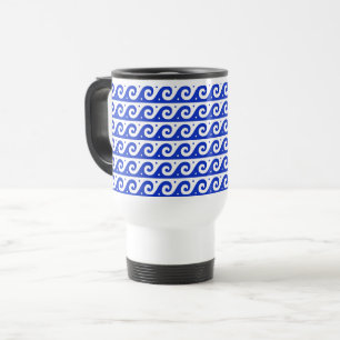 Caneca Térmica Frete Grego, Padrão de Onda Mediterrânica, Azul
