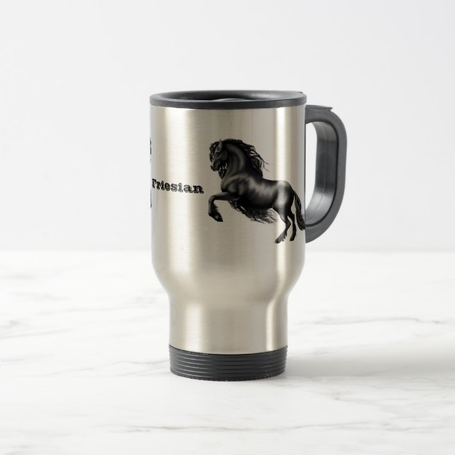 Caneca Térmica Frísia, cavalo de garanhão negro, a beleza negra (Frente Esquerda)