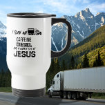 Caneca Térmica FUNNY Caffeine Diesel E Jesus Grunge<br><div class="desc">ENGRAÇADO Eu Corro Em Caffeine Diesel E Um Monte De Canecas de viagem Cristãs De Caminhoneiros, Engraçada Canuca, Presentes De Motorista De Caminhão, Presentes Para Caminhoneiros. Vamos para a estrada com a nossa caneca Christian Trucker "Eu Corro em Cafeína, Diesel, E Um Monte de Jesus" - uma mistura perfeita de...</div>