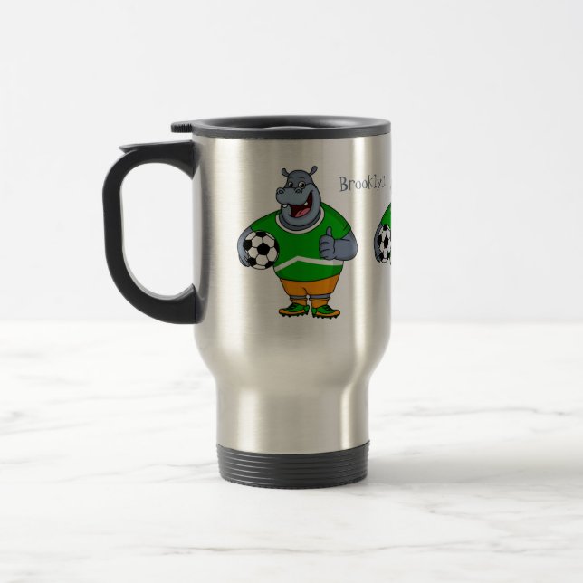 Caneca Térmica Funny hippo soccer player cartoon illustration (Esquerda)