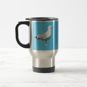 Caneca Térmica Gaivota Ave Costeira Fundo Azul Selvagem do Litora