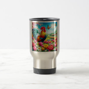 Caneca Térmica Galo floral/primavera/trabalho de arte de galinha