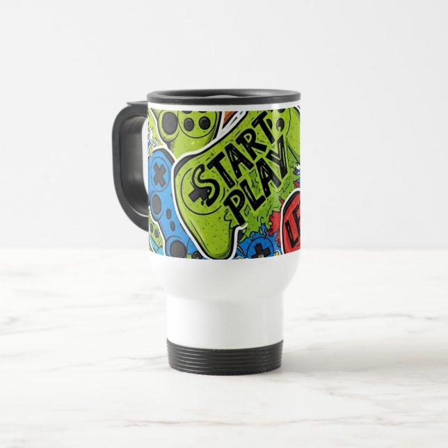 Caneca Térmica Gamer Pattern Travel/Commuter Mug (Frente Esquerda)