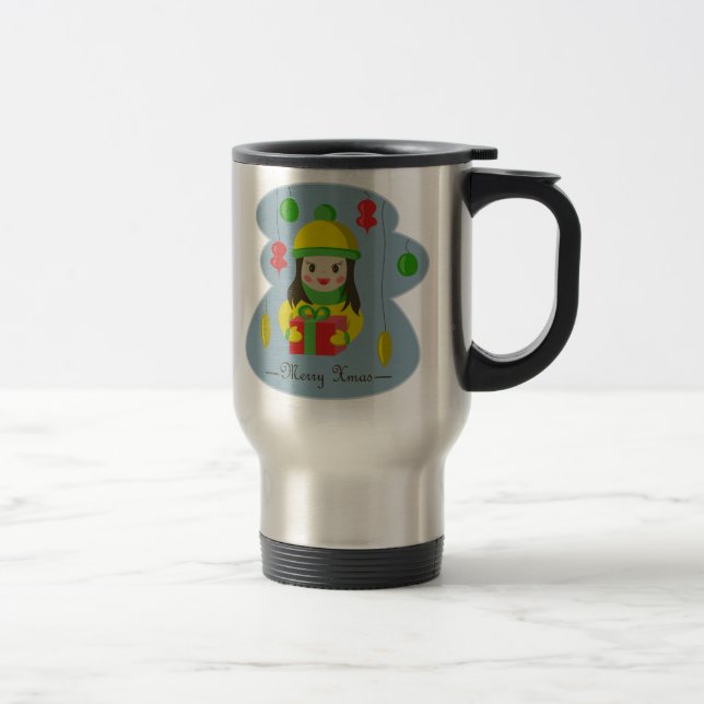 Caneca Térmica Garota com caixa de presentes de Natal (Direita)