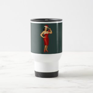 Caneca Térmica Garota de Natal pin-up com glamour retrô