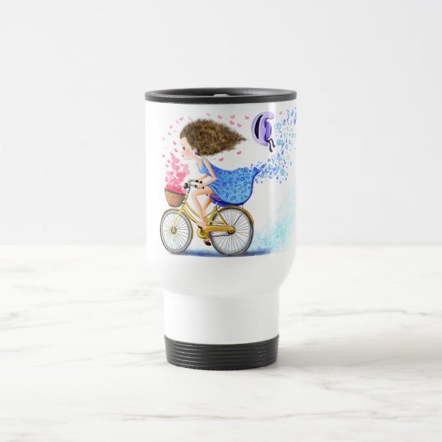 Caneca Térmica Garota Feliz Em Uma Bicicleta - Amor Romântico  (Centro)