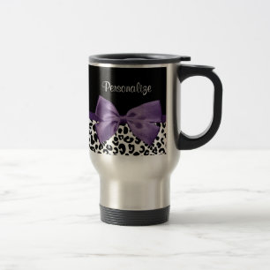 Caneca Térmica Garota Leopard Imprima Bonito Faixa Roxa com Nome