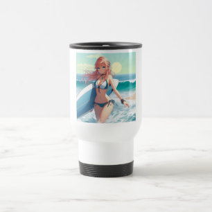 Caneca Térmica Garota surfista de anime costeira/náutica/tropical