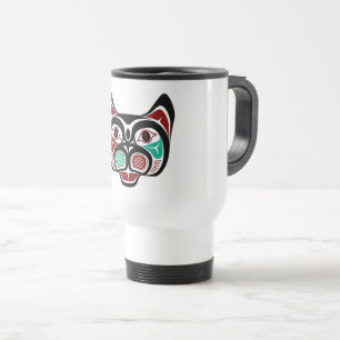 Caneca Térmica Gatinho de Arte Negra Nativa Americana
