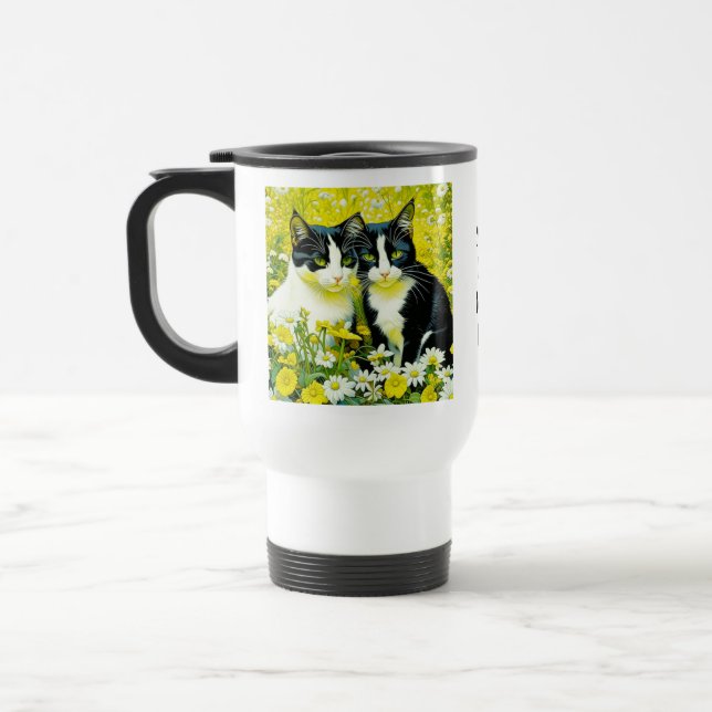 Caneca Térmica Gato Adorável Personalizado em um campo de Margari (Esquerda)