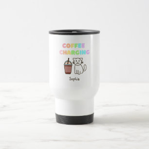 Caneca Térmica Gato Branco Bonito e Café Engraçado Cafeína Rainbo