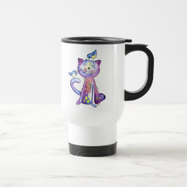 Caneca Térmica Gato Branco e Roxo Cugado com Aves