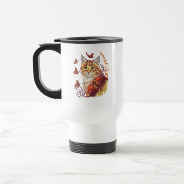 Caneca Térmica Gato com Borboletas Monarcas (Esquerda)
