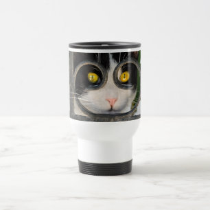 Caneca Térmica Gato curioso com óculos Enquadre a Taça Thermo Eng