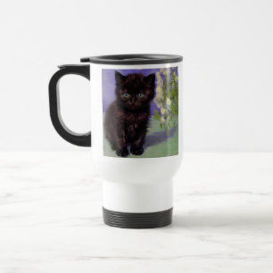 Caneca Térmica Gato de estilo Van Gogh com Flores Brancas