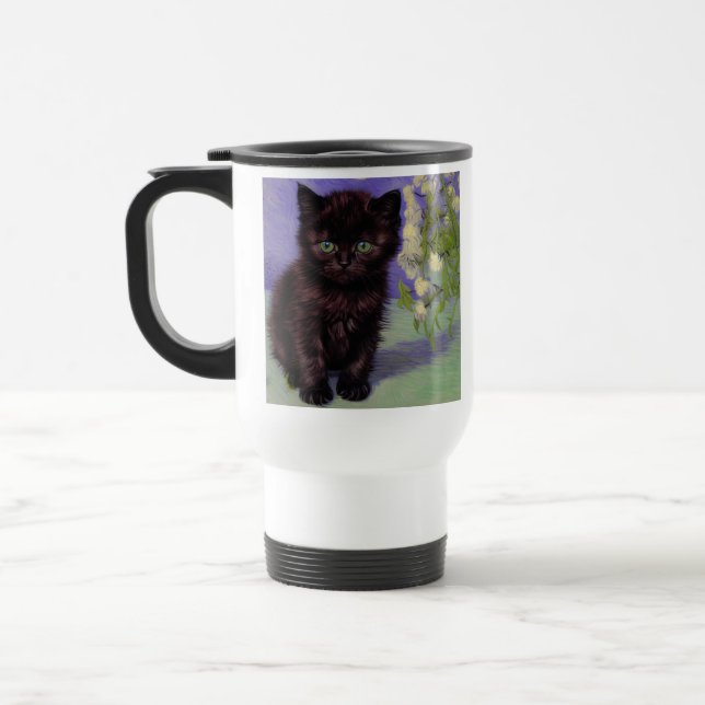 Caneca Térmica Gato de estilo Van Gogh com Flores Brancas (Esquerda)