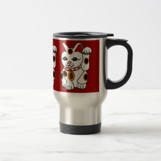 Caneca Térmica Gato de Maneki Neko no fundo vermelho