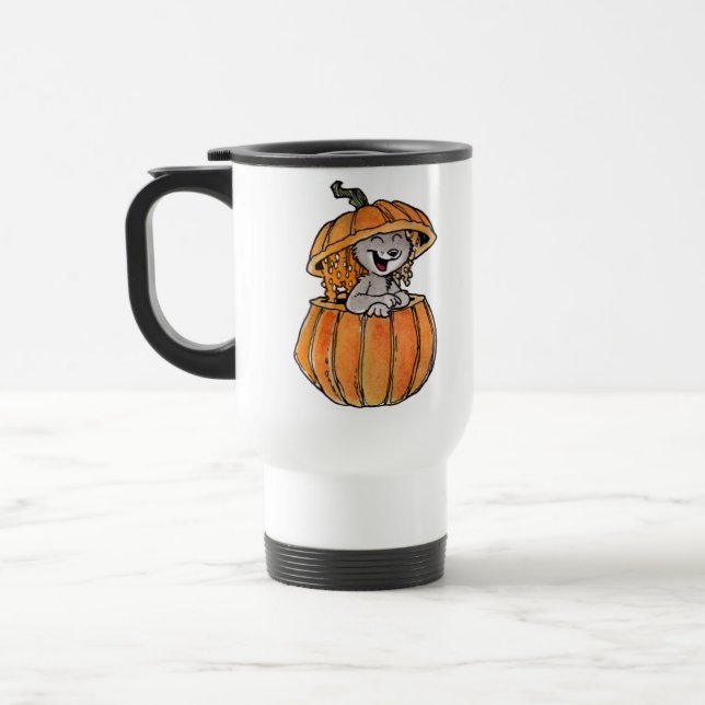 Caneca Térmica Gato em uma abóbora (Esquerda)