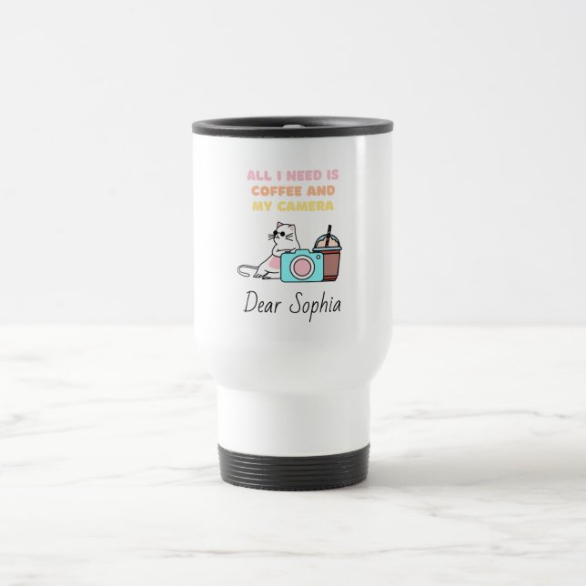 Caneca Térmica Gato engraçado com óculos escuros e humor de câmar (Centro)