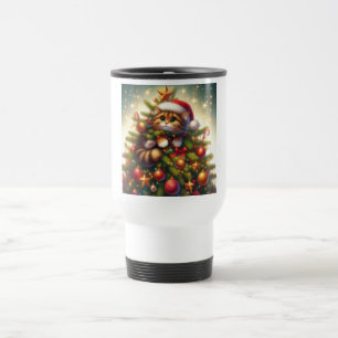 Caneca Térmica Gato fofo e travesso na árvore de Natal